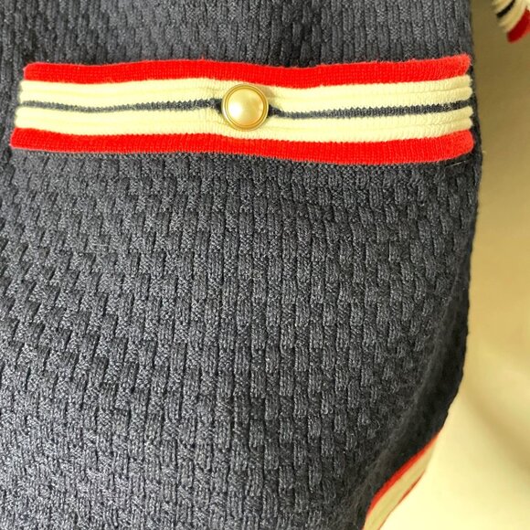Talbots Womans Sz 1X Navy Textured Cardigan with Red & White Trim Pearl Buttons - Picture 4 of 6